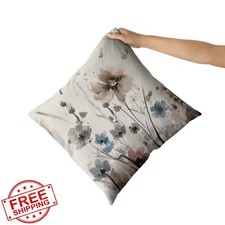 20x20 Watercolor Floral Pillow Covers Set of 2 Cream Gray Blue Cotton Rustic