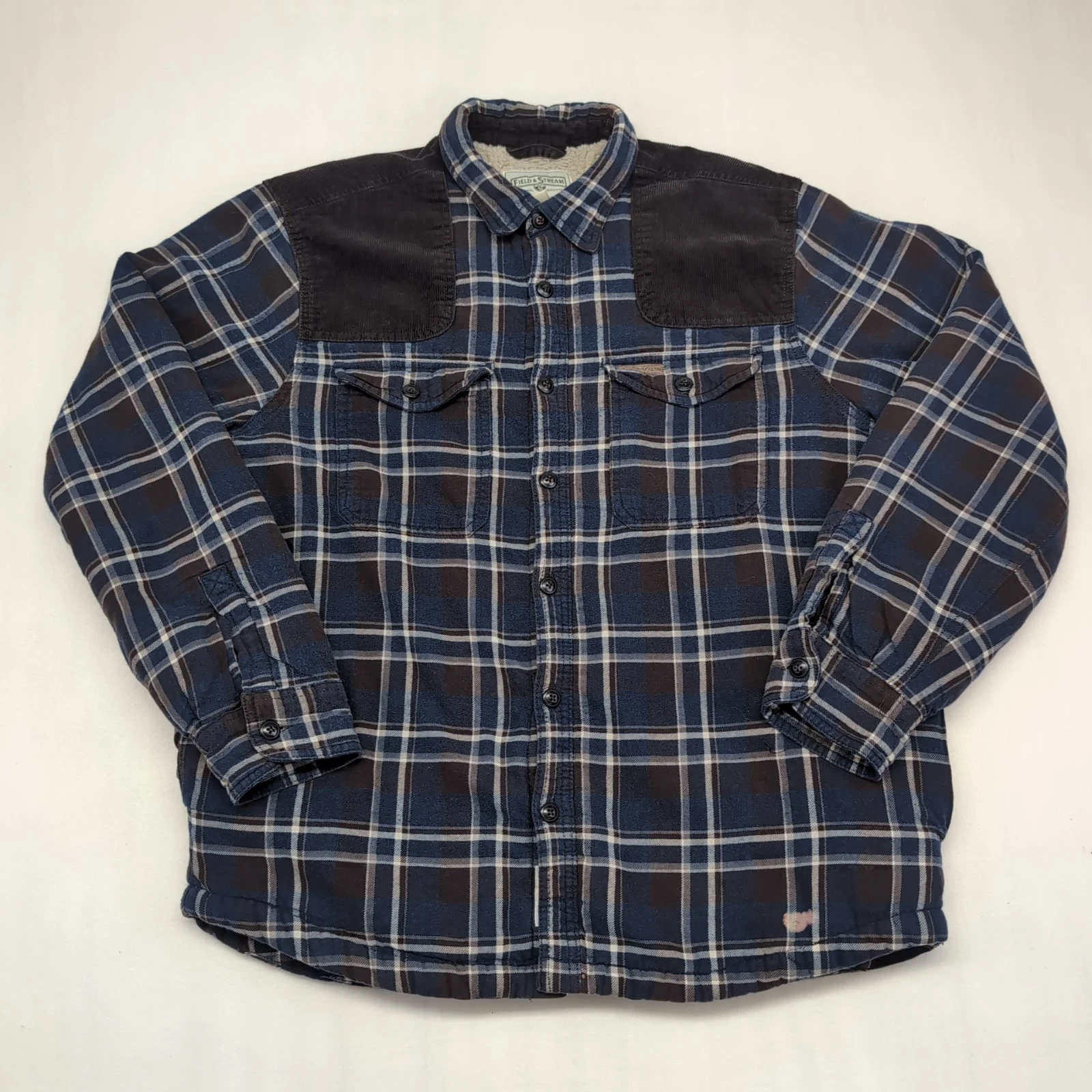 Field & Stream Mens Plaid Flannel Shirt Jacket Cotton Inside, Soft & Warm, Holes