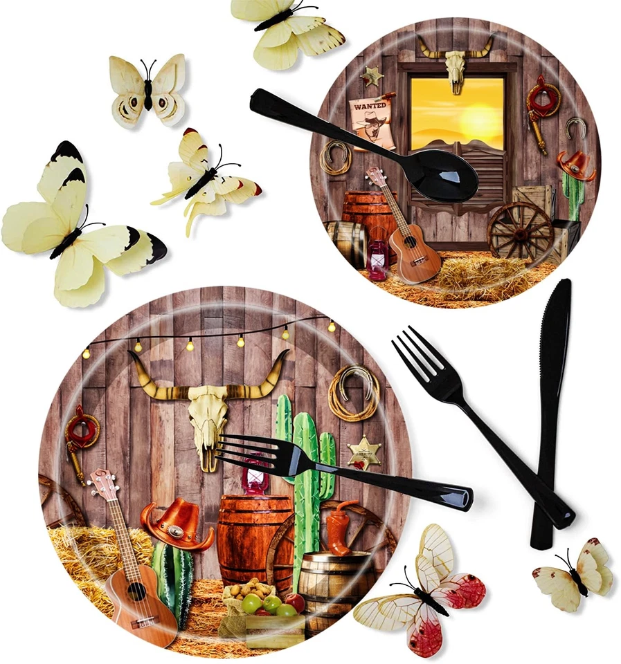 175 piezas de suministros de fiesta de vaquero del oeste platos de papel de vaquero de 9" platos del salvaje oeste... Foto 2 de 4