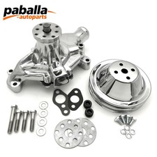 Sb Chevy Water Pump Short Sbc 350 V8 High Volume Chrome Wp Pulley Kit 2 Groove