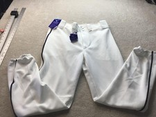Mizuno Baseball Pants Youth 3XL White Elastic Bottom Ankle Navy Piped Trim