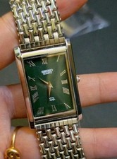 Vintage Seiko Slim Tank Mens Wristwatch Green Dial Japanese 90s Watch