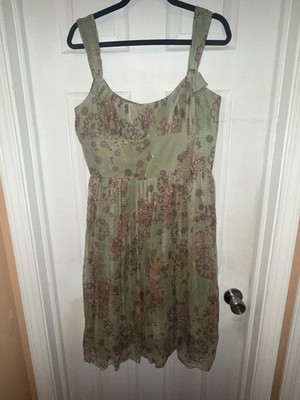 Sage Green David Meister Floral Silk Dress Size 12 Brand New