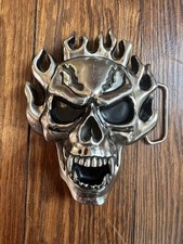 Vintage Y2K Flaming Skull Belt Buckle With Hidden Stash Gothic Grunge Metal Rock