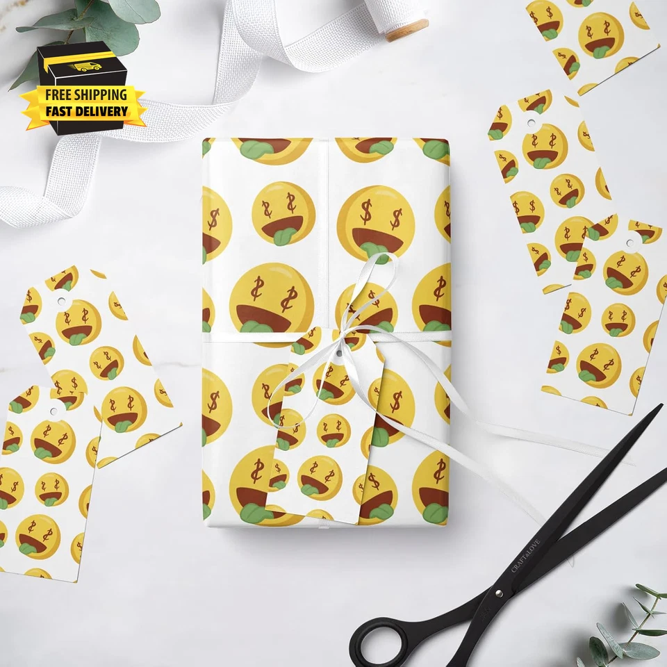 Funny Wrapping Paper Roll - Mini Roll - Yellow Emoji & Dollar-Sign Eye Design -  - Image 4 of 4