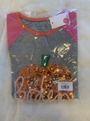 NWT Mini Boden Halloween Sequined Pumpkin Grey Shirt Top Girls Size 11/12 New
