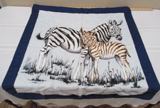 African Zebra Scarf Rutschfest Square Multicolor Navy Trim 28"x28"