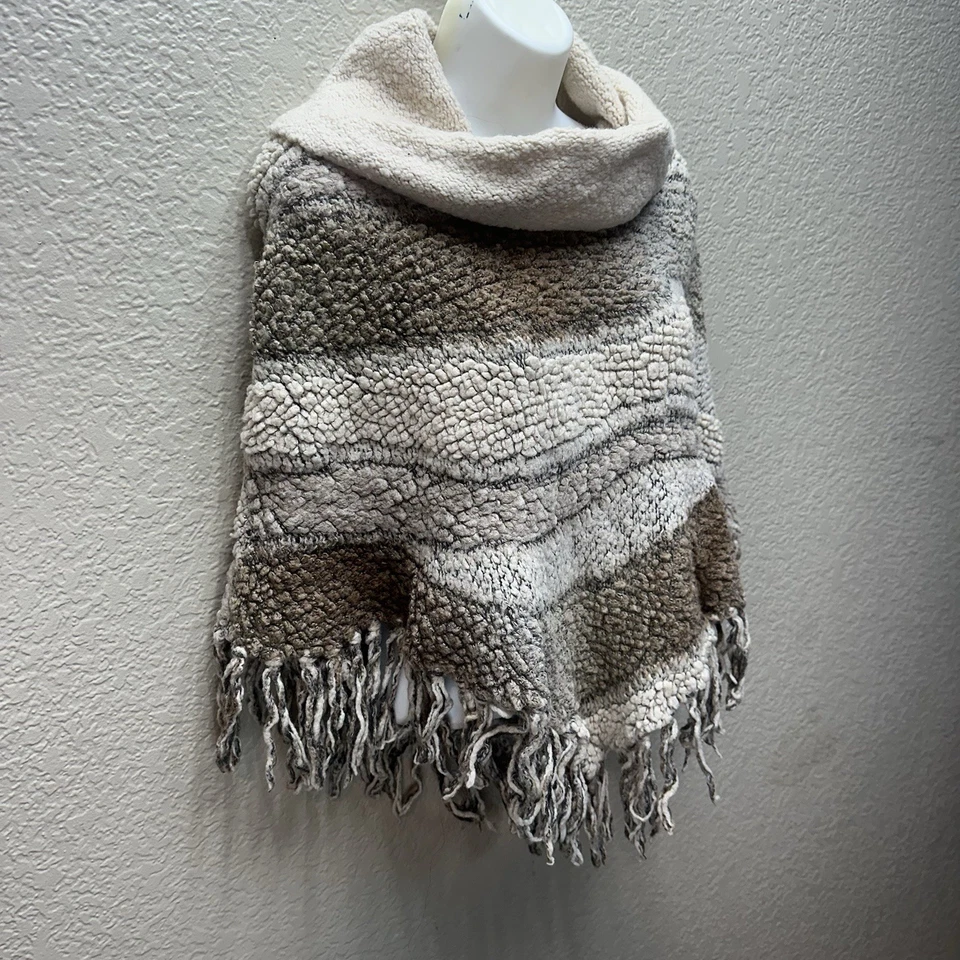 INC Mujer Suéter Poncho Capucha Cuello Flecos Mezcla Lana Rayas Talla S/M Foto 4 de 4