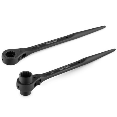 MAXPOWER 2PCS Spud Ratchet Scaffold Wrench 19mm x 21mm + 3/4'' x 7/8'', Black 