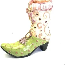 Vintage Hand Painted Victorian Miniature Boot Collectible Pastel Colors Japan
