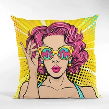 Pop Art Girl Pillow Cover, Modern Decorative Cushion, Funny Teen Bedroom Decor