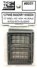HO Scale Tichy Train Group 8051 12-Pane 72" x 102" Masonry Windows pkg (12)
