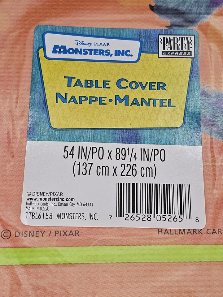 Disney Pixar Monsters Inc NIP Table Cover 54”x89” Disposable Table Cloth Party - Image 2 of 4