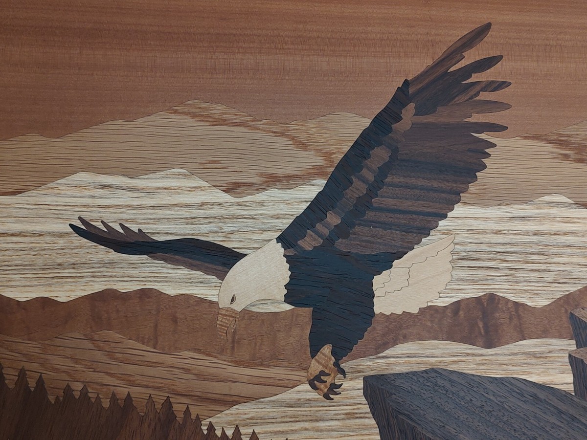 HUDSON RIVER INLAY PICTURE - SOARING EAGLE - WOOD MARQUETRY