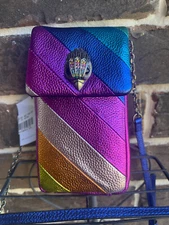 NWT $175 Kurt Geiger London Metallic Rainbow Phone Crossbody multi