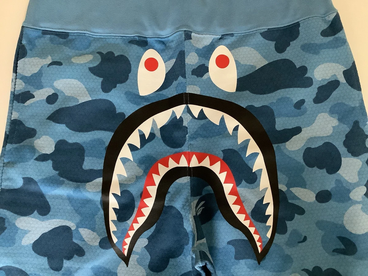 BAPE Honeycomb Camo Shark Sweat Shorts Blue
