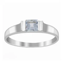 925 Sterling Silver Princess Cut 4MM Blue Topaz Gemstone Wedding Stacking Ring