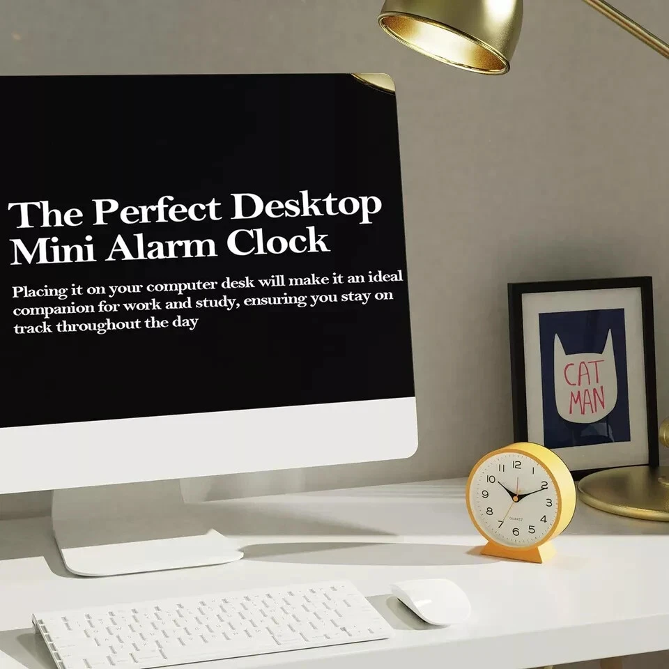 AYRELY® 4.5" Reloj Despertador Analógico,Pequeño Reloj de Escritorio Retro Funciona con Pilas,Slient Foto 3 de 4