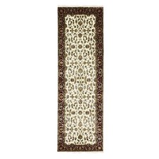 2'7" x 8' Ivory Wool and Silk Hand Knotted Rajasthan Design Runner Rug R75276
