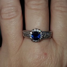 1 ct Round Blue CZ  0.29 ct White CZ Halo Ring