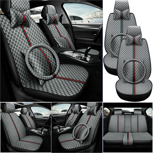 Universal 5-Seats Leather Car Seat Covers Cushion Full Set Front+Rear Protectors - Picture 22 of 25