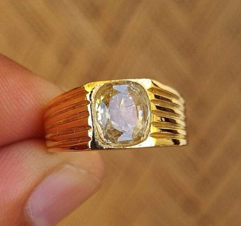 Natural 4 Carat Yellow Sapphire Sterling Silver 925 Handmade Pukhraj Mens  Ring | eBay