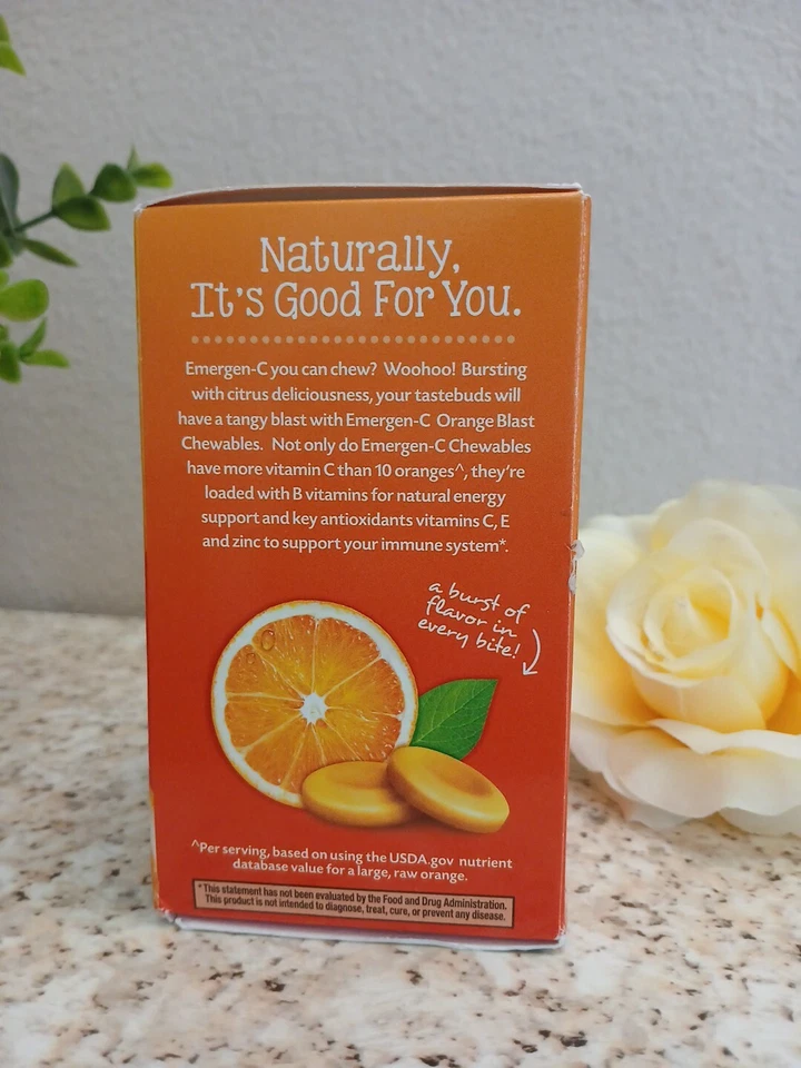Supl dietético de vitamina C Emergen-C .1.000mg, 40 mastigáveis laranja explosão validade:10/2025 - Imagem 4 de 4