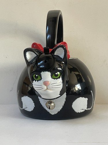 1990s Black White Kitty Cat Whistling Tea Kettle Teapot Ancona. Missing Lid - Picture 2 of 6