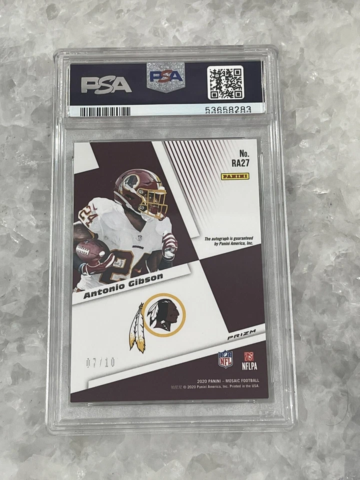 2020 Panini Mosaic Antonio Gibson Rookie Auto Gold Prizm 07/10 PSA 9 MINT - Image 2 of 2