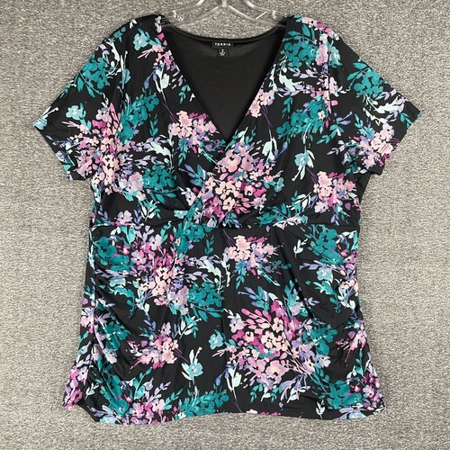 Torrid Top Womens Size 2X Dark Floral Faux Wrap Work Office Casual Sheer Lined - Bild 2 von 9