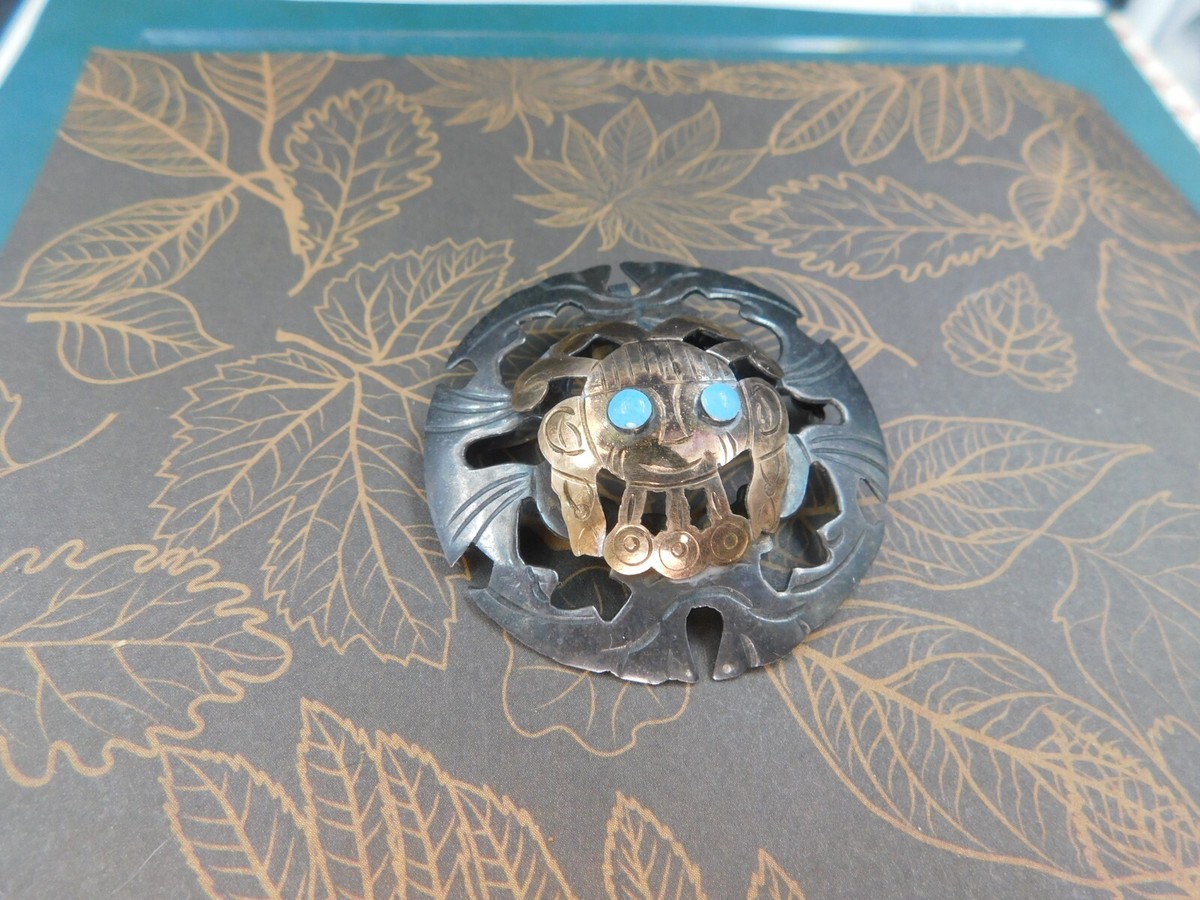 STERLING SILVER 925 18K GOLD PERU PERUVIAN Deco MASK PIN STERLING SILVER 925 18K GOLD PERU PERUVIAN Deco MASK PIN