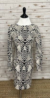 Dress the Population black/cream Emery scoop back sequin cocktail dress  Size XS | eBay