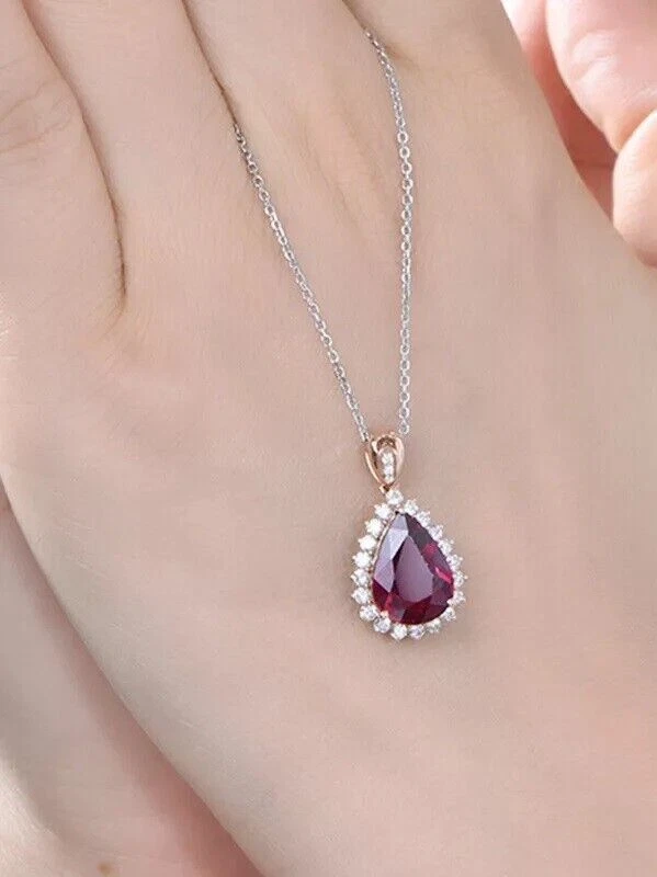 2Ct Pear Cut Lab-Created Red Ruby Women Beauty ChainPendant 14K Rose Gold Plated - Image 2 of 4