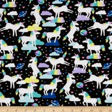 Dear Stella Knit - K1171 Black Unicorns 95% Cotton and 5% Spandex58″ wide