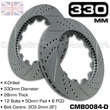 VENTED BRAKE DISCS / ROTOR 330MM X 28MM 12 BOLT (50MM PAD) 8" PCD - PAIR CMB0084