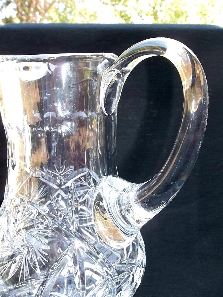 JARRA DE AGUA DE VIDRIO CORTADA ESTILO ÉPOCA BRILLANTE AMERICANA Foto 4 de 4