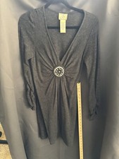 ICE Brand L Charcoal Gray Classic Dress With Decorative Beaded Design