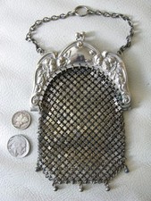Antique G Silver Floral Frame Chatelaine 5 Ball Tassel Chain Mail Kilt Purse 13