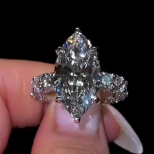 6.16 TCW Marquise Moissanite Hidden Halo Engagement Ring 14K White Gold Plated