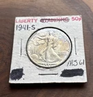 1941 S Walking Liberty Half Dollar Semi-Key AU DETAILS 90% Ag Old Estate Toned