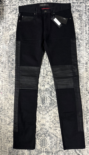 Versace Taylor Fit Biker Style Jeans Black Panel Design Made In Italy Size 31