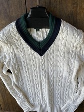 J.CREW Cable Knit V-Neck Sweater in Ivory Navy Pine Size XS