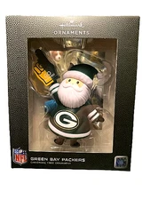 Hallmark Green Bay Packers Santa Fan 2-Sided NFL Black Box Xmas Ornament NIB