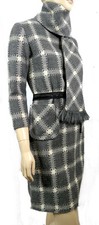 Vintage 60s Mod Go Go Gray Plaid Wool Shift Dress w Matching Scarf S