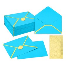 100 Pcs A7 7.3x5.3" Gold Border Envelopes for Wedding Invitation, Blue