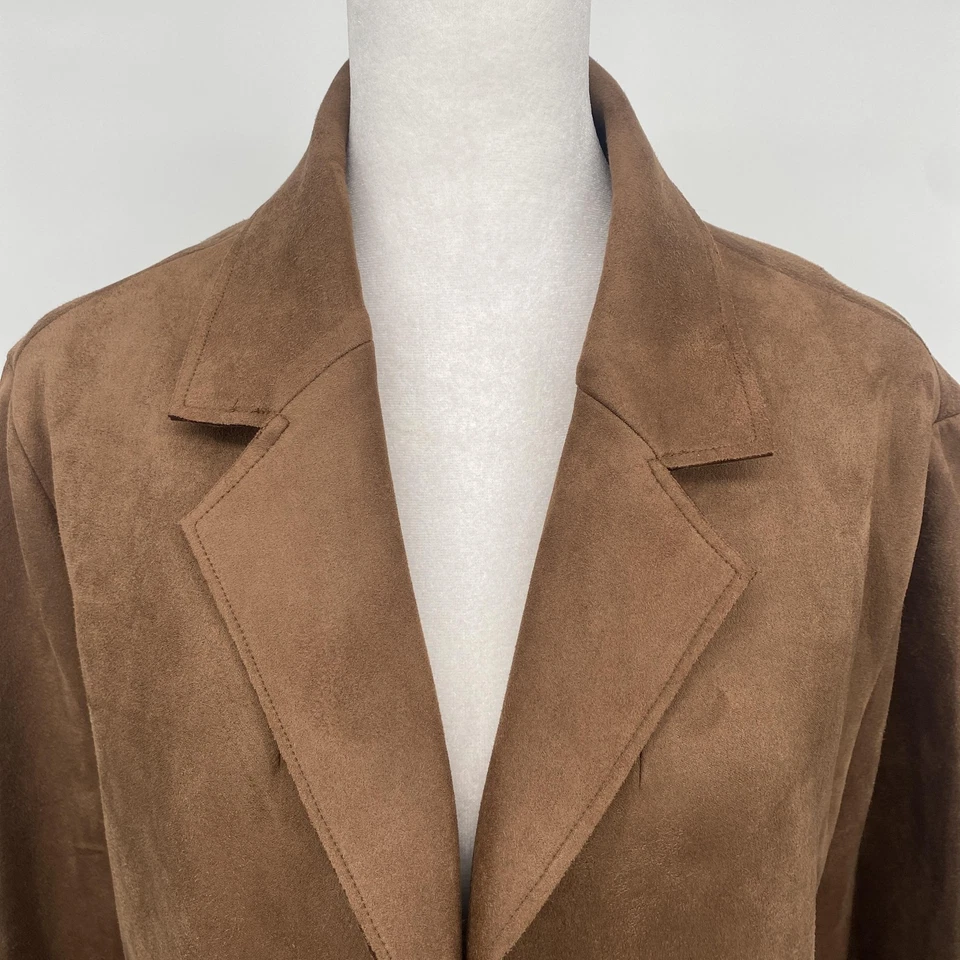 Abrigo Tahari para mujer XL marrón imitación gamuza frente abierto palangre trinchera suave NUEVO NUEVO CON ETIQUETAS Foto 2 de 4