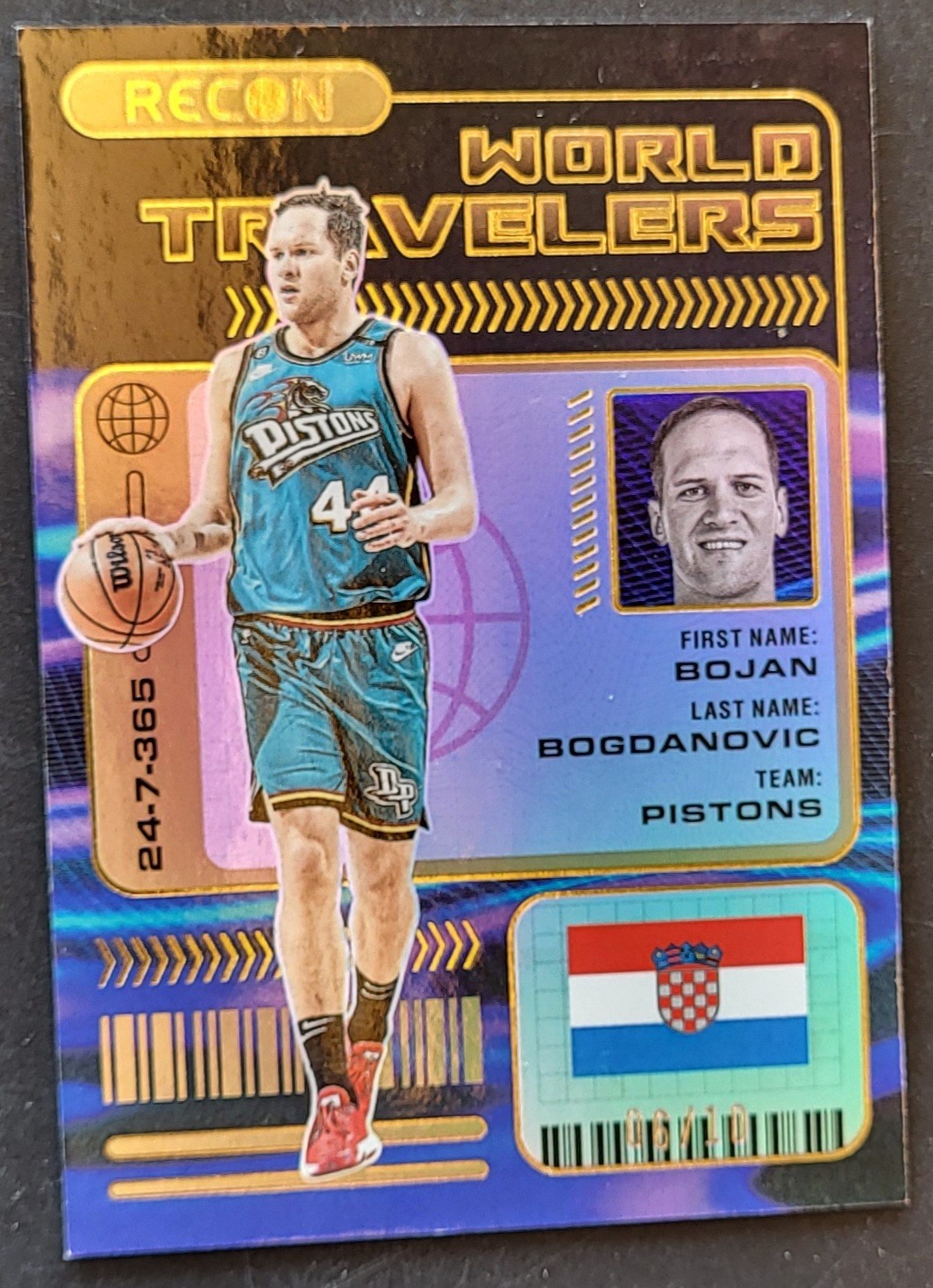 2022-23 Panini Recon  Bojan Bogdanovic World Travelers Gold #/10 Pistons