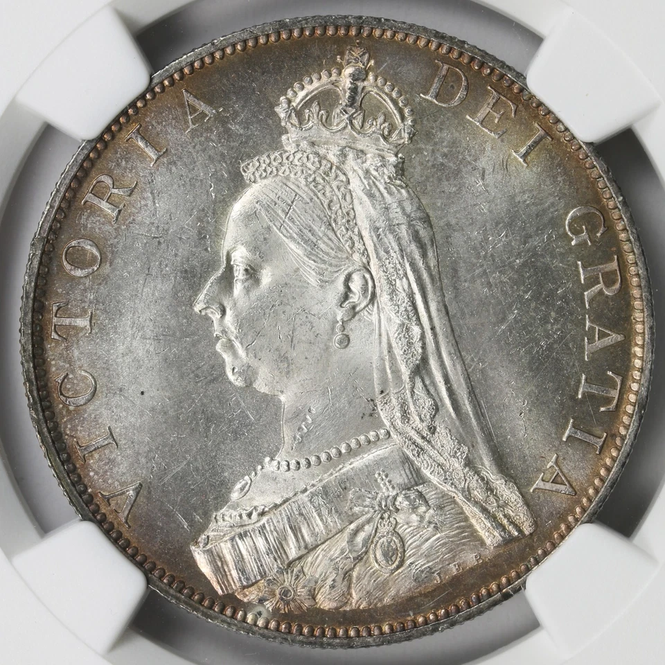1887 Grã-Bretanha Prata Florim Duplo Romano I Em Data NGC Unc Detalhes KM#763 - Imagem 3 de 4