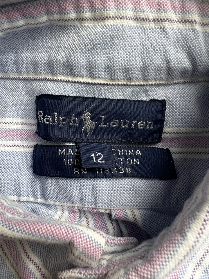 Camisa Polo Ralph Lauren Niños 12 Azul Rayas Carne Poni Abotonada Juventud Foto 3 de 4