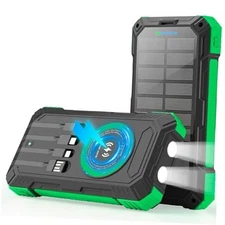 Solar Charger Power Bank 49800mAh Wireless Portable Phone military green